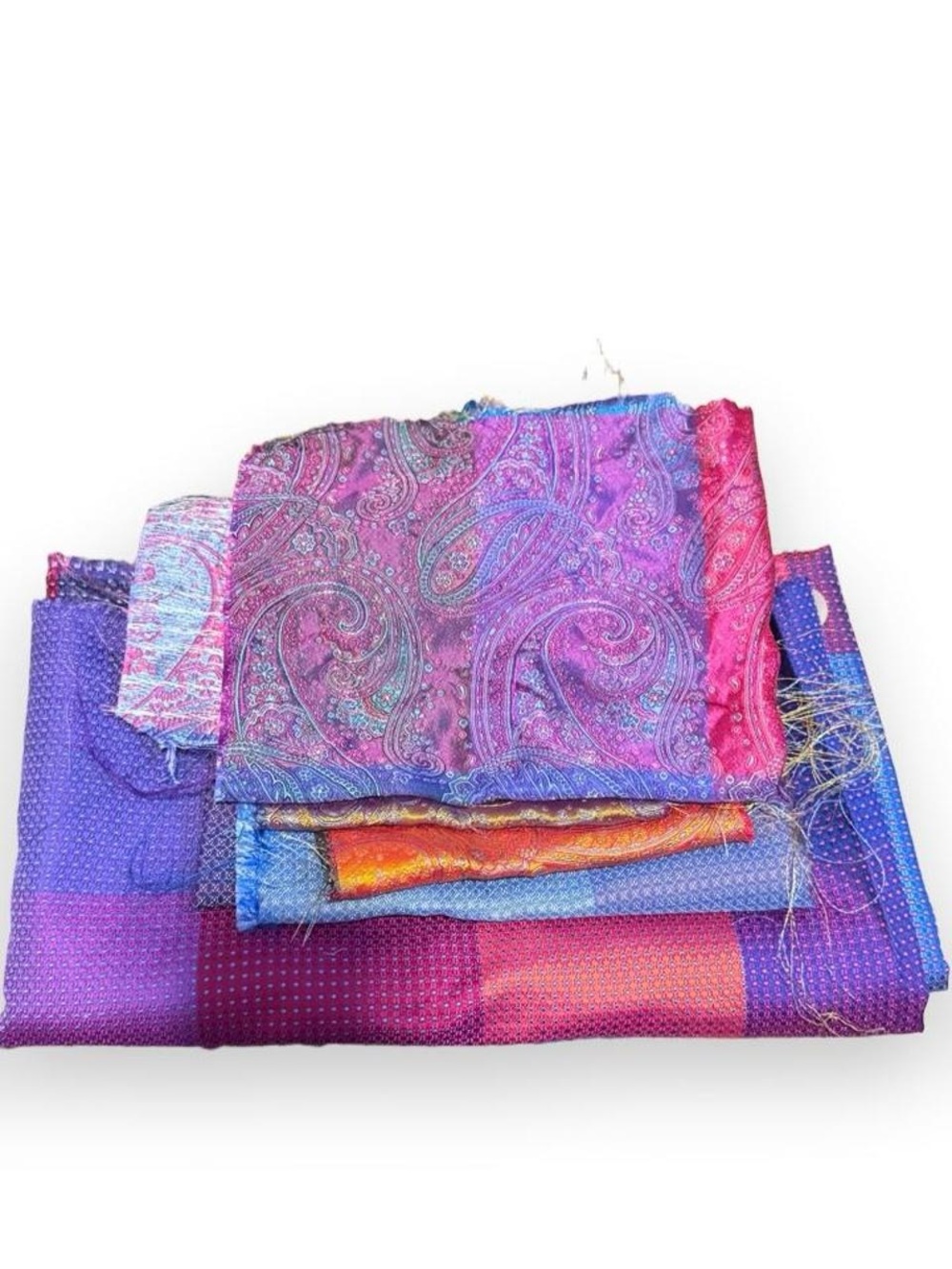 4 Pc 100% Italian Silk Fabric Lot Multicolor Paisley Geometric Jacquard